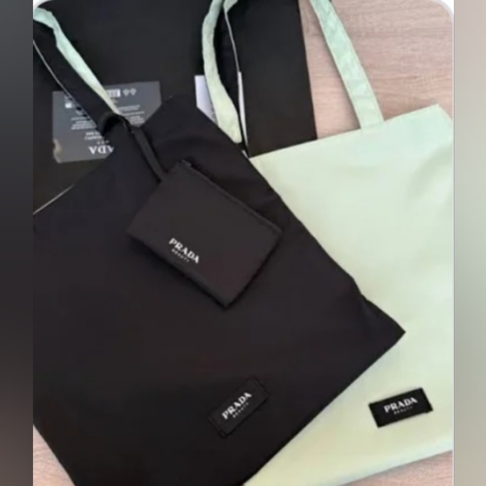 Prada Tote with Zipper Pouch Reversible Iconic Pistachio Green/Black